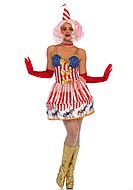 Clown, Kostüm-Kleid, großes Schleife, Überlagerung in Mesh, Sterne, vertikale Streifen